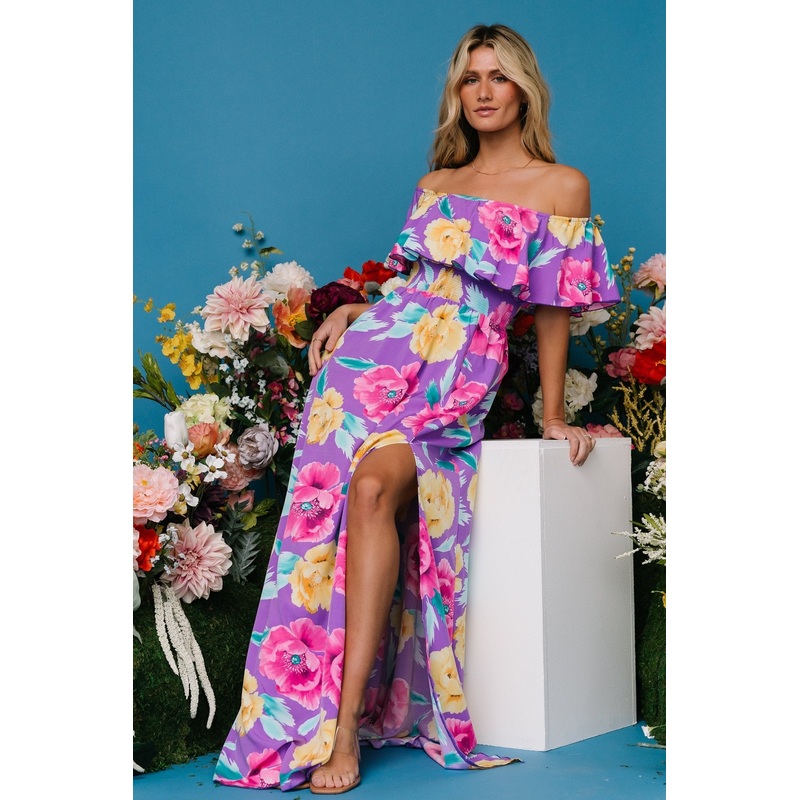 Talia Off Shoulder Maxi Dress | Purple Floral