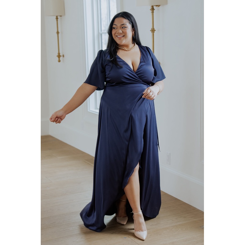 Vara Satin Maxi Wrap Dress | Navy