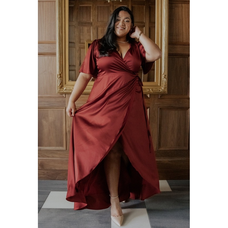 Vara Satin Maxi Wrap Dress | Terracotta