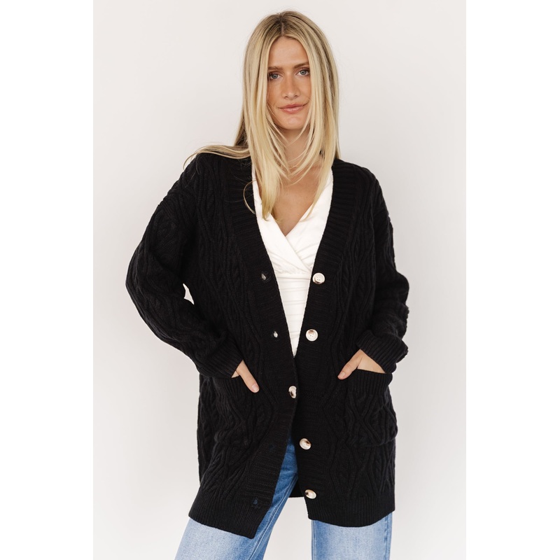 Alberta Cable Knit Cardigan | Black