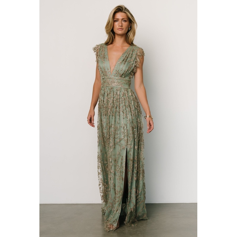 Arlene Shimmer Gown | Sage + Gold