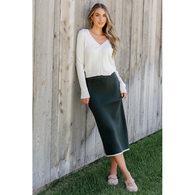 Ava Knit Midi Skirt | Dark Green