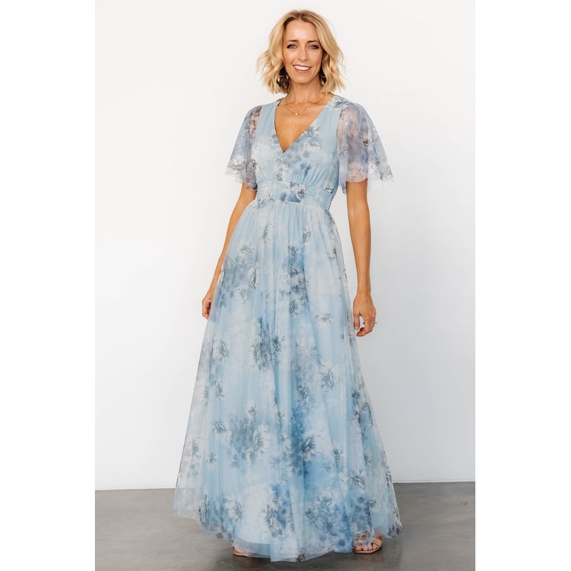Cressida Tulle Maxi Dress | Blue + Off White Floral