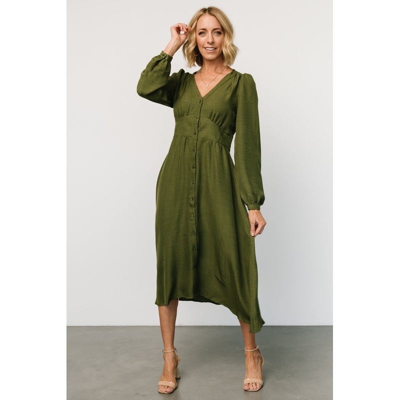 Faith Button Midi Dress | Olive