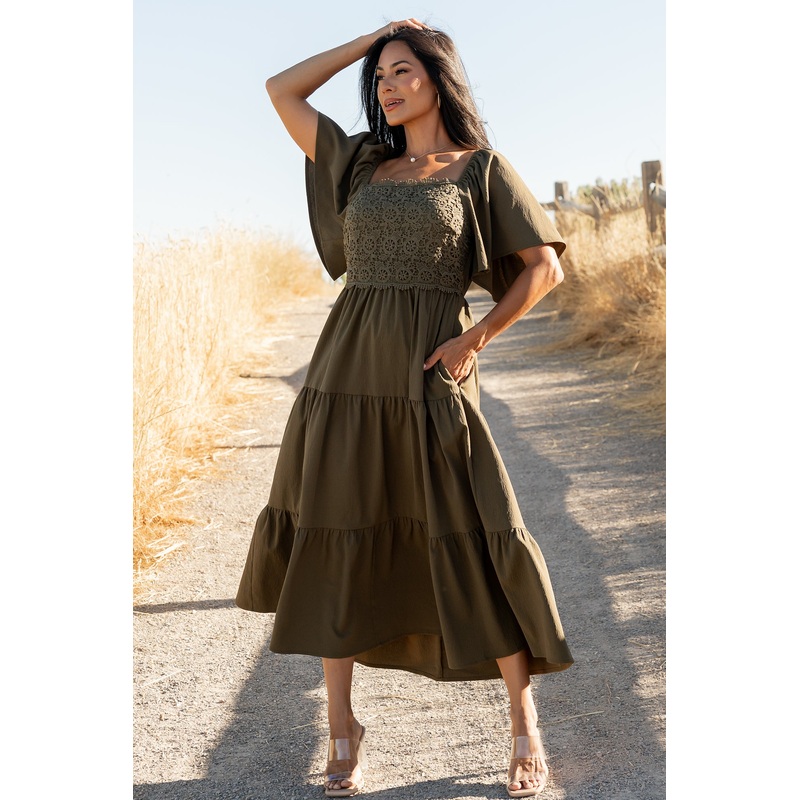 Fauna Lace Top Dress | Olive|XS|S|M|L|XL