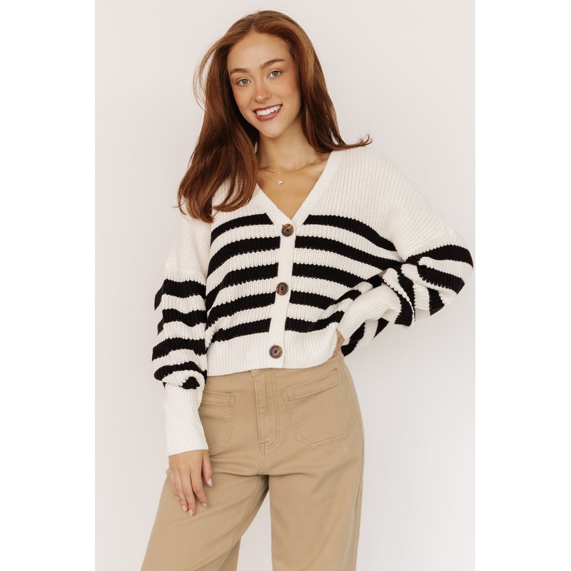 Gracie Knit Cardigan | Ivory + Black Stripe