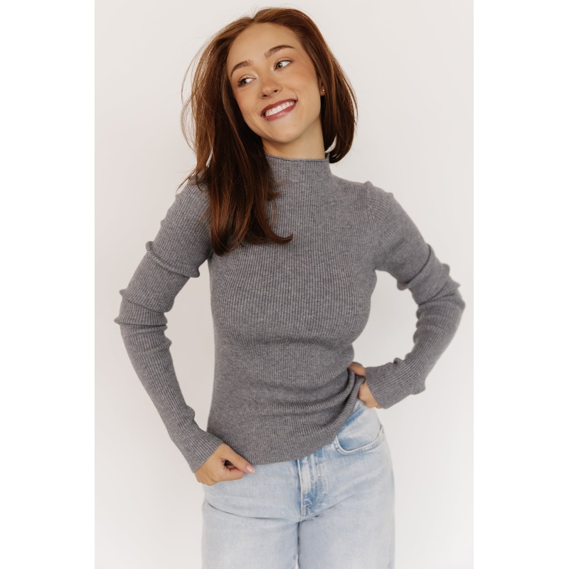 Ilsa Ribbed Sweater Top | Gray