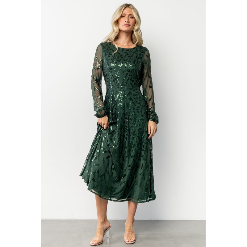 Kalla Sequin Midi Dress | Emerald