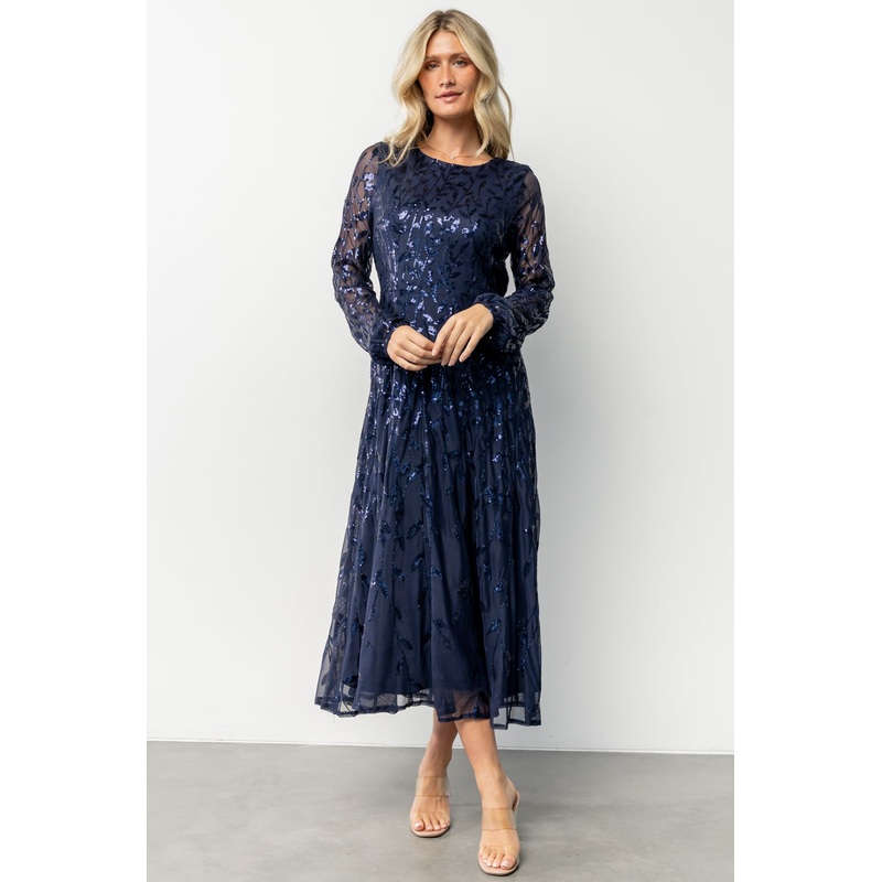 Kalla Sequin Midi Dress | Navy