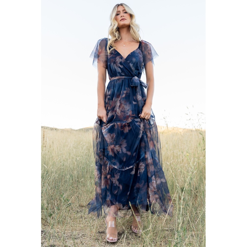 Nicola Tulle Maxi Dress | Dark Blue Floral