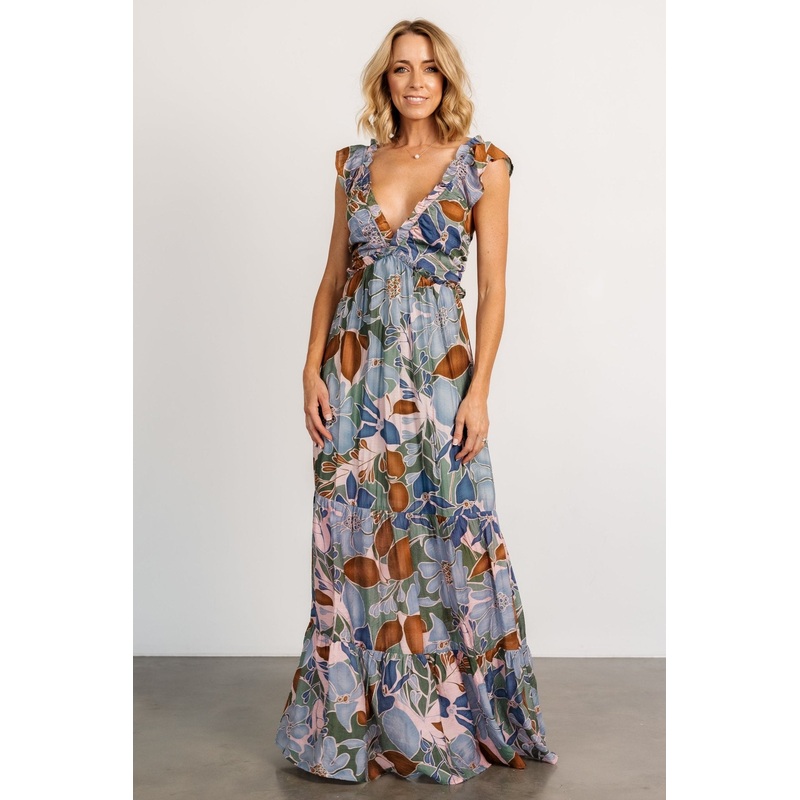 Nylah Back Tie Maxi Dress | Blue Multi