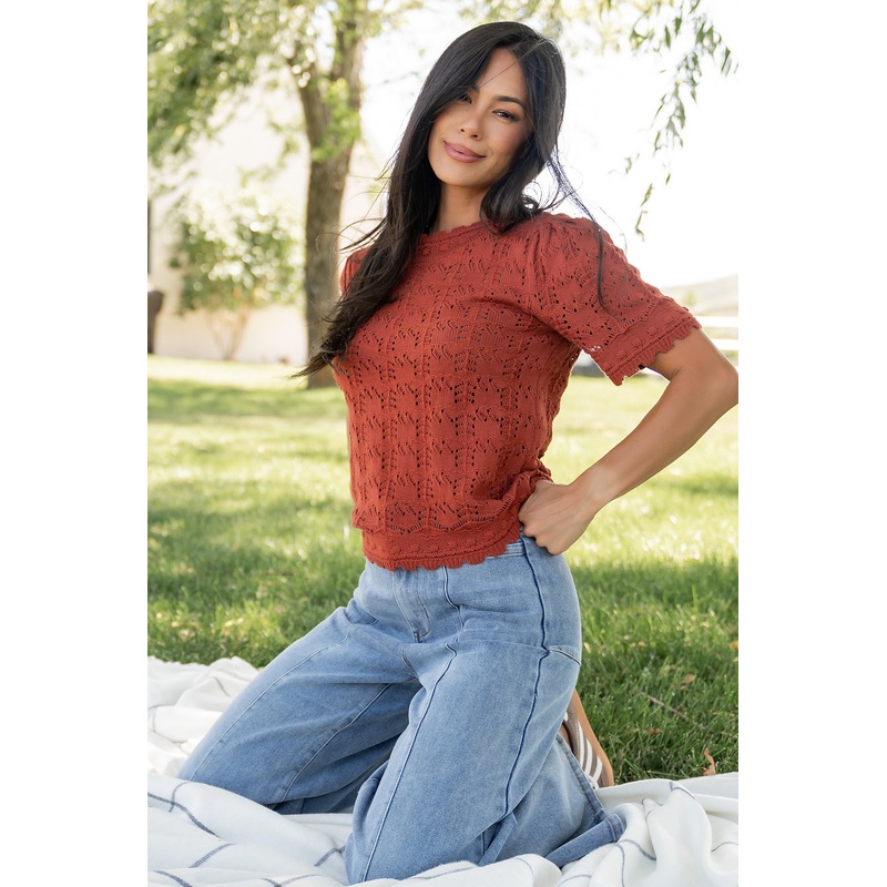 Serenity Knit Sweater Top | Rust