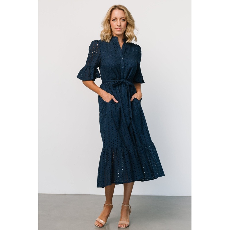 Virginia Eyelet Midi Dress | Navy